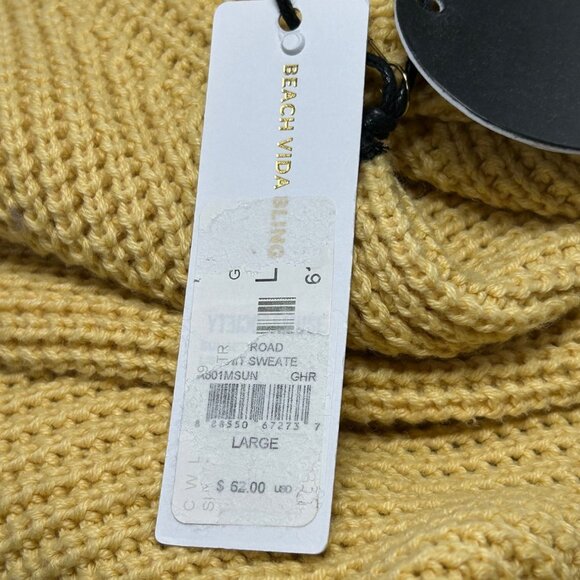 AMUSE SOCIETY Sunset Road Sweater Sz L Yellow VBack Oversize Knit Cotton Acrylic - Picture 7 of 9